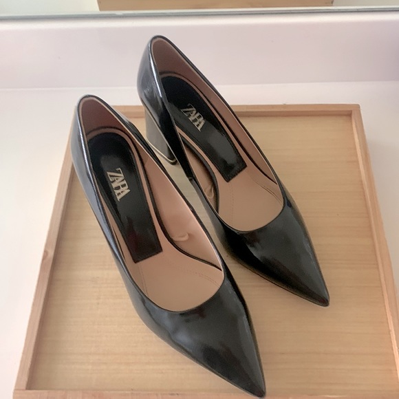 Zara Basics black block heel Size 10 - Picture 1 of 4